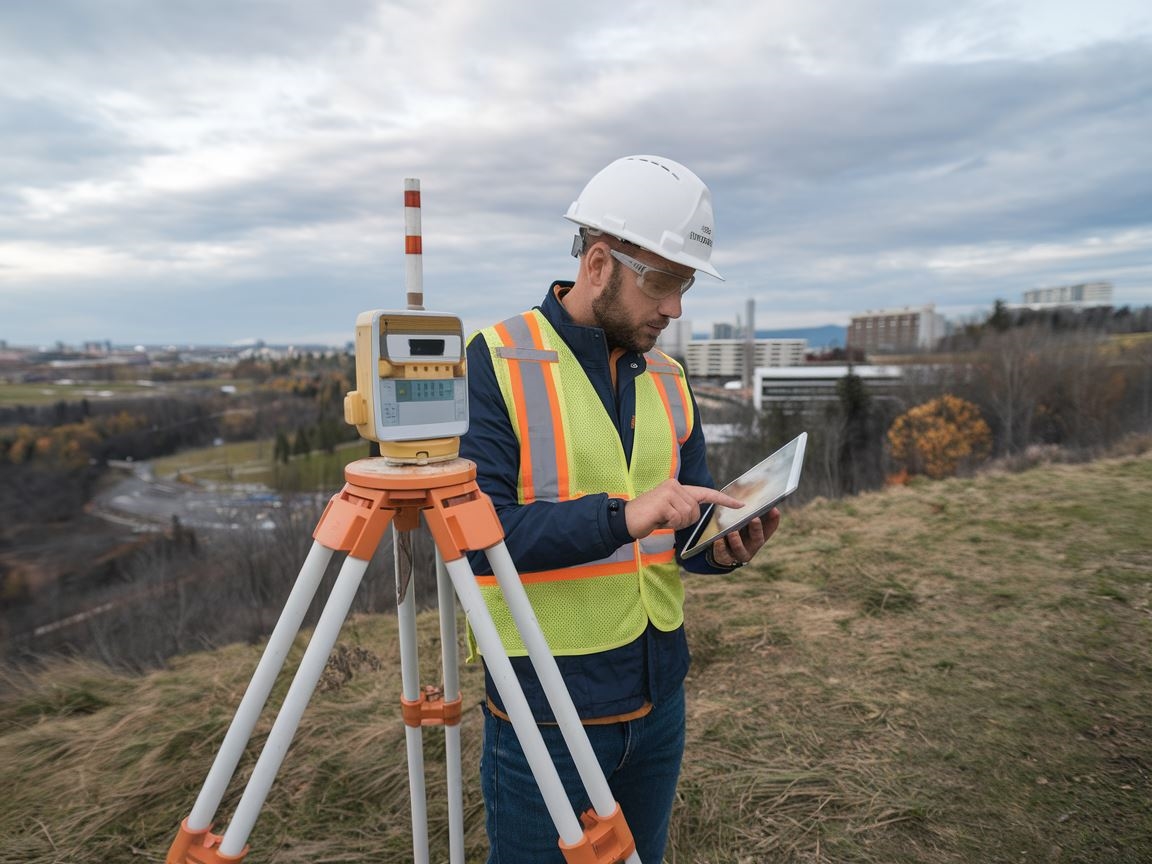 Sprzęt geodezyjny używany podczas pomiarów terenowych